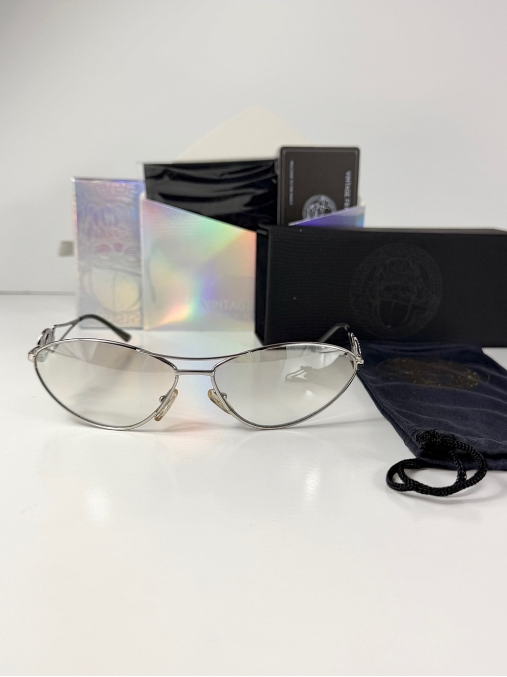 Y2K VALENTINO Garavani Swarovski Crystal V logo Shield Sunglasses Deadstock VFC